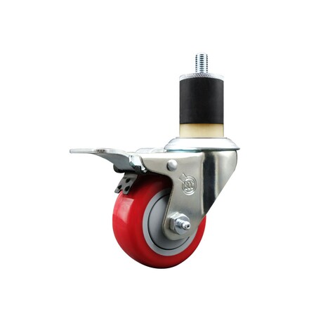 Service Caster 3'' SS Red Poly Swivel 1-7/8'' Expanding Stem Caster Total Lock Brake SCC-SSEXTTL20S314-PPUB-RED-178